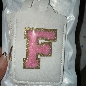 2 pack initial monogram White and Pink Luggage Tag with Gold outline- travel